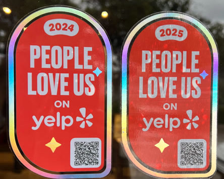 People Love Us on Yelp stickers for 2024 and 2025